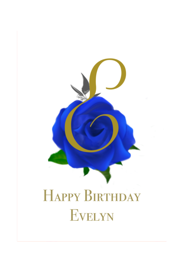 Personalized Initial Blue Rose Happy Birthday Card