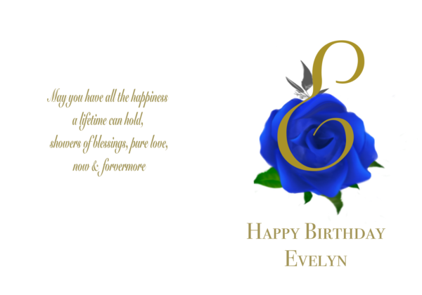 Personalized Initial Blue Rose Happy Birthday Card - Image 2