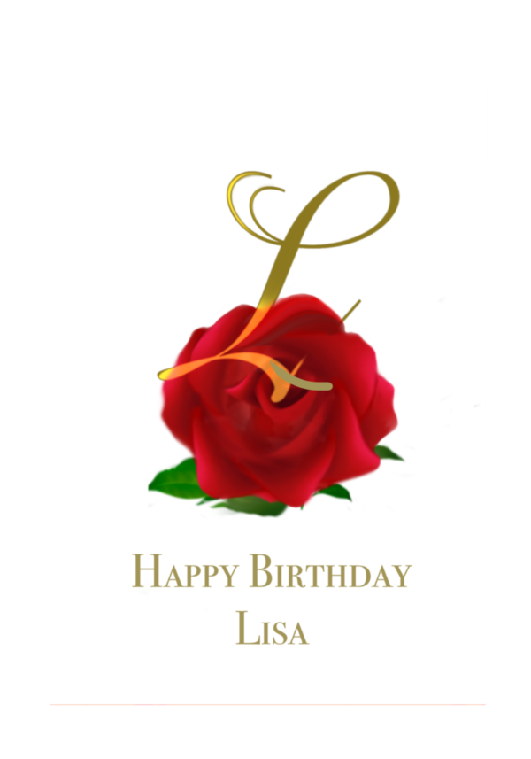 Personalized Initial Red Rose Happy Birthday Card