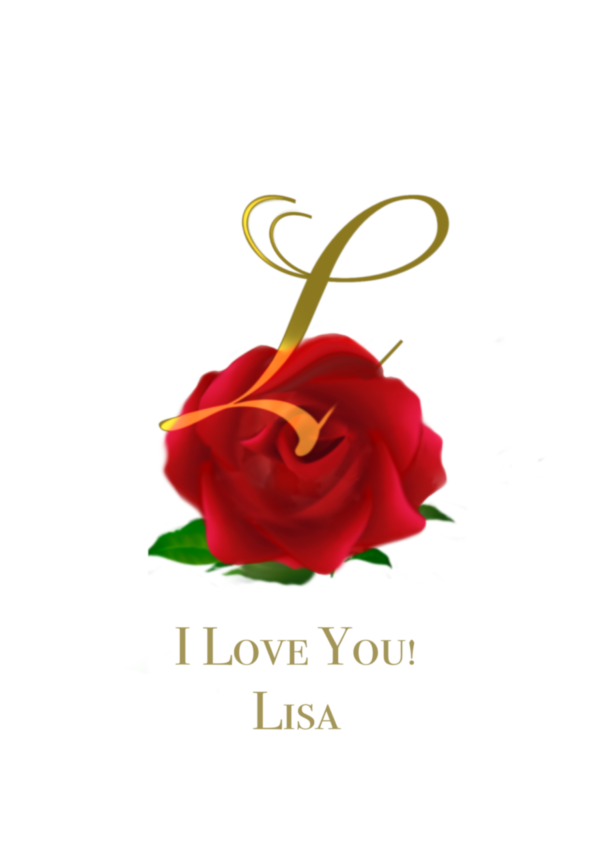 Personalized Initial Red Rose of Love Greeting Card