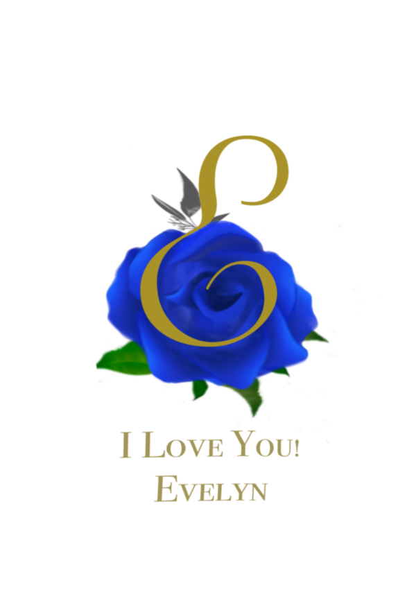 Personalized Initial Blue Rose of Love Greeting Card