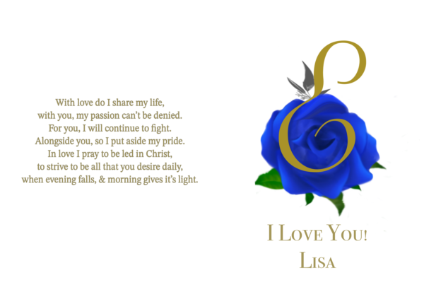 Personalized Initial Blue Rose of Love Greeting Card - Image 3